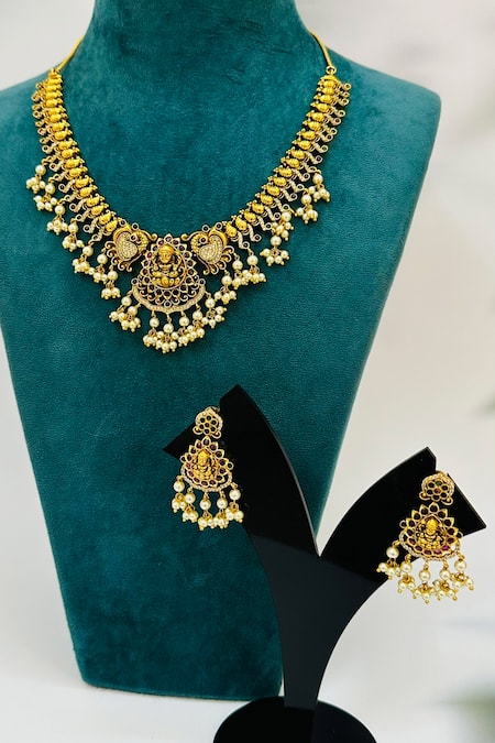 Zaza By Somya Sacred Aura Peacock Carved Necklace Set 