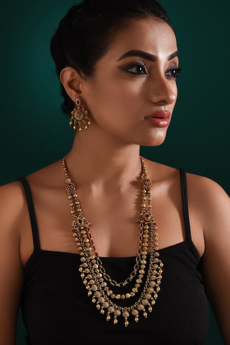 Zaza By Somya Gold Plated Stone Divinity Adorned Studded Necklace Set 