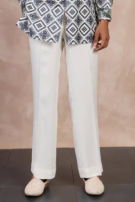 Arjan Dugal_Ivory Chanderi Silk Embroidery Folklore Bloom Kurta With Pant _Online_at_Aza_Fashions