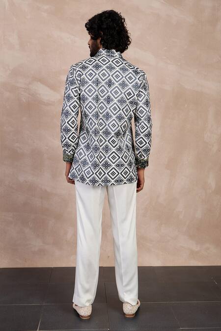 Arjan Dugal_Ivory Chanderi Silk Embroidery Folklore Bloom Kurta With Pant _at_Aza_Fashions