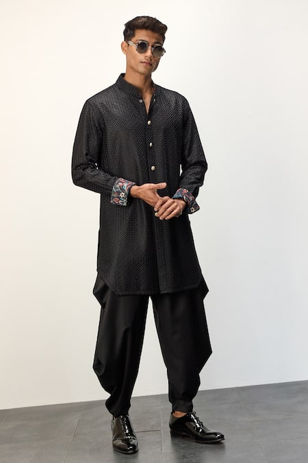 Arjan Dugal Ditsy Floret Jaal Embroidered Kurta With Dhoti Pant 