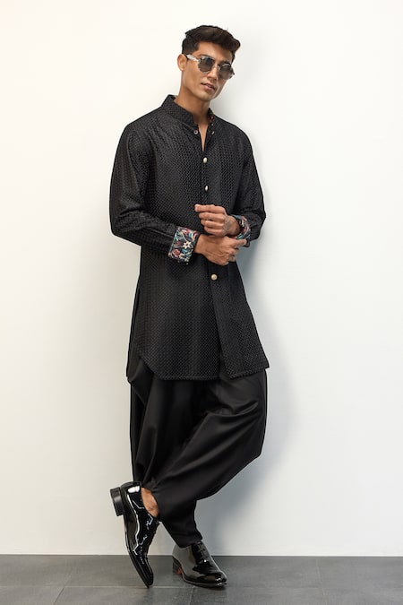 Arjan Dugal Ditsy Floret Jaal Embroidered Kurta With Dhoti Pant 