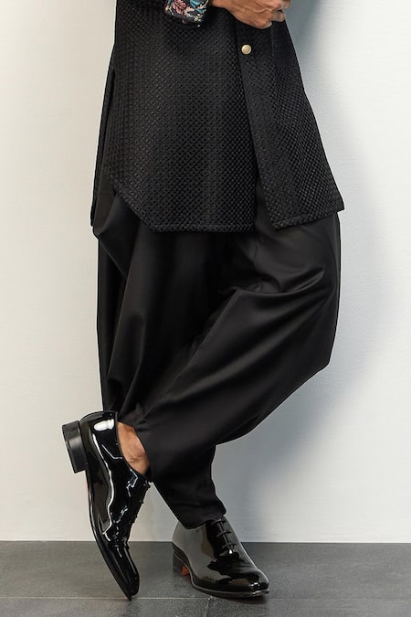 Buy Arjan Dugal Black Chanderi Silk Ditsy Floret Jaal Embroidered Kurta With Dhoti Pant Online at Aza Fashions Buy_Arjan Dugal_Black Chanderi Silk Ditsy Floret Jaal Embroidered Kurta With Dhoti Pant _Online_at_Aza_Fashions