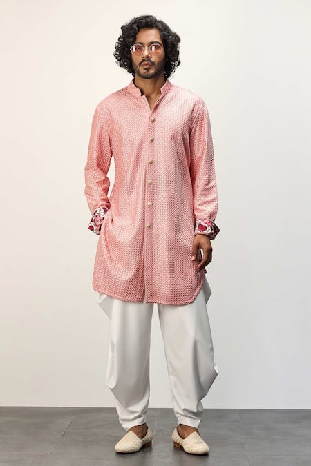 Arjan Dugal Ditsy Bloom Jaal Embroidered Kurta With Dhoti Pant 