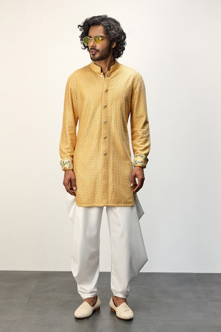 Arjan Dugal Ditsy Blossom Jaal Embroidered Kurta With Dhoti Pant 