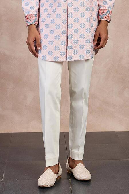 Buy_Arjan Dugal_Pink Cotton Satin, Chanderi Silk Embroidery Kairos Front Open Kurta With Pant _Online_at_Aza_Fashions