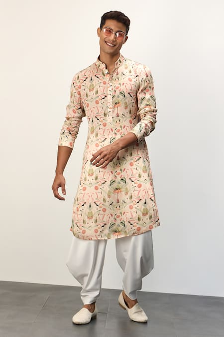 Arjan Dugal Botanical Print Classic Kurta With Draped Pant 