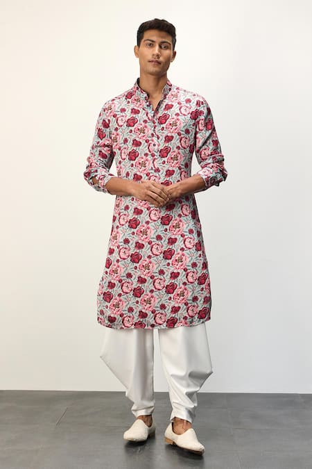 Arjan Dugal Peonies Print Classic Kurta With Draped Pant 