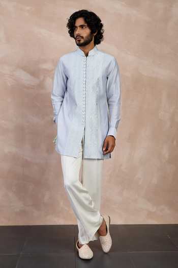 Arjan Dugal Chanderi Silk Zaal Embrodiered Yoke Kurta With Pant 