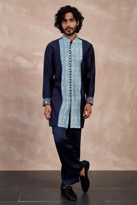 Arjan Dugal Chanderi Silk Chintz Print Kurta With Pant 