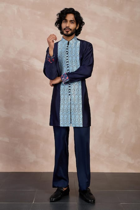 Arjan Dugal Chanderi Silk Chintz Print Kurta With Pant 
