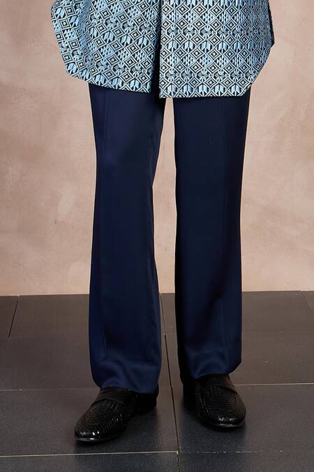 Buy Arjan Dugal Blue Chanderi Silk, Viscose Embroidery Zaal Short Kurta With Pant Online at Aza Fashions Buy_Arjan Dugal_Blue Chanderi Silk, Viscose Embroidery Zaal Short Kurta With Pant _Online_at_Aza_Fashions