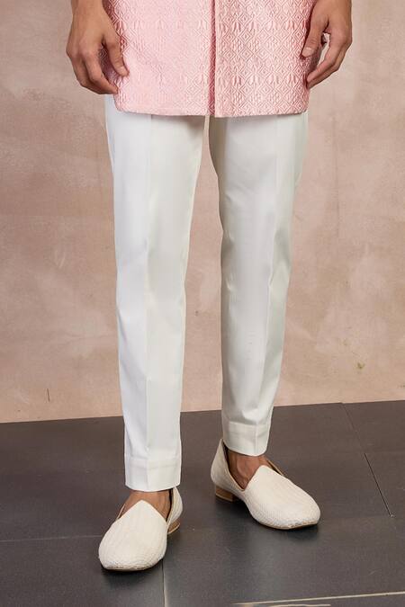 Shop Arjan Dugal Pink Cotton Satin, Chanderi Silk Embroidery Peonies Straight Kurta With Pant Online at Aza Fashions Shop_Arjan Dugal_Pink Cotton Satin, Chanderi Silk Embroidery Peonies Straight Kurta With Pant _Online_at_Aza_Fashions