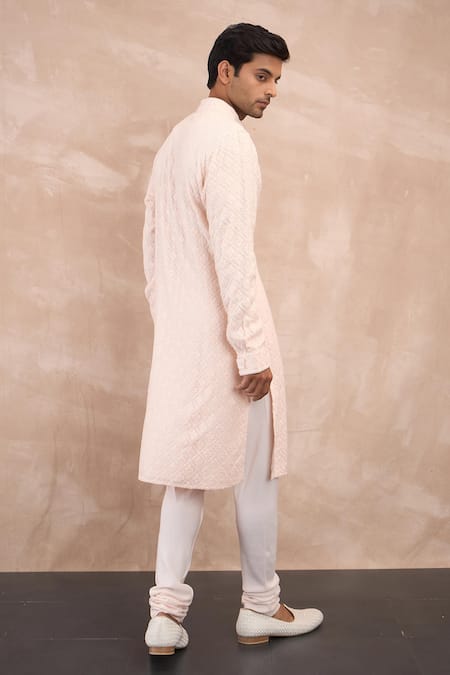 Arjan Dugal Orchid Floral Thread Embroidered Straight Kurta With Churidaar 