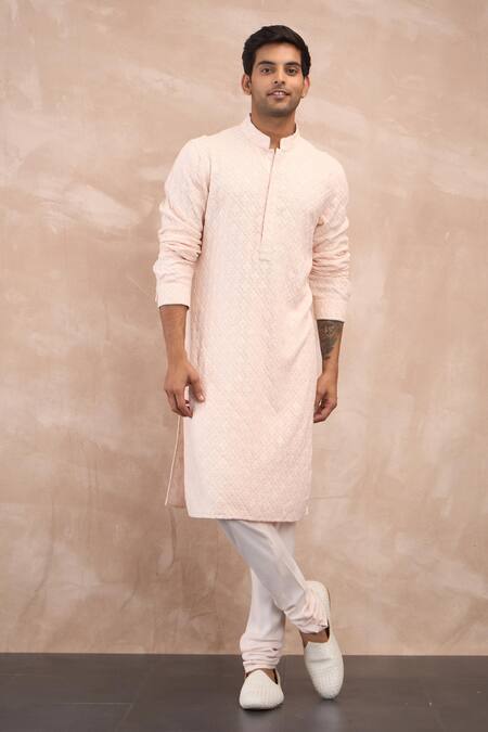 Buy Arjan Dugal Pink Georgette Embroidery Floral Orchid Thread Straight Kurta With Churidaar Online at Aza Fashions Buy_Arjan Dugal_Pink Georgette Embroidery Floral Orchid Thread Straight Kurta With Churidaar _Online_at_Aza_Fashions