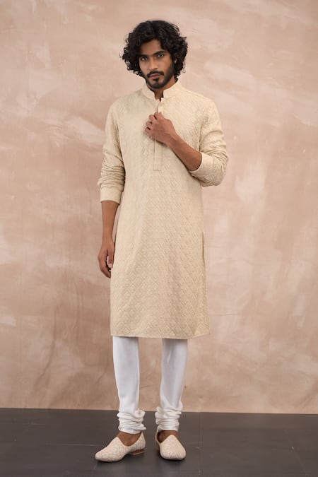 Arjan Dugal Orchid Floral Thread Embroidered Kurta With Churidaar 