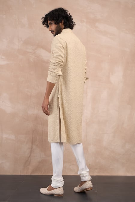 Arjan Dugal Orchid Floral Thread Embroidered Kurta With Churidaar 