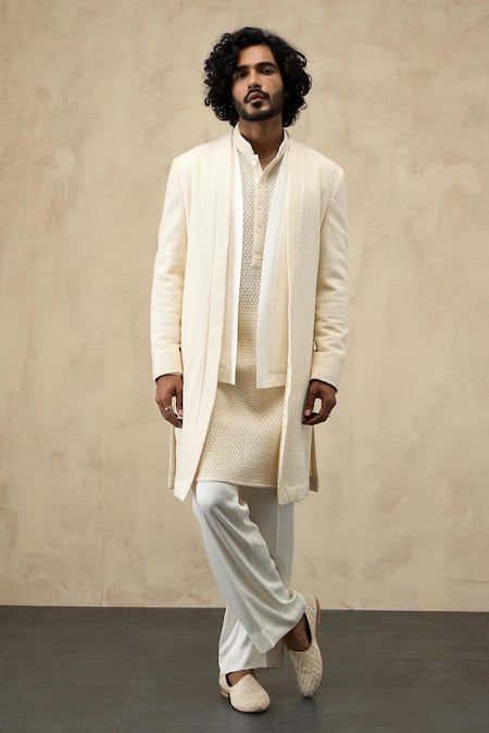 Arjan Dugal Star Embroidered Panelled Jacket & Kurta Set 