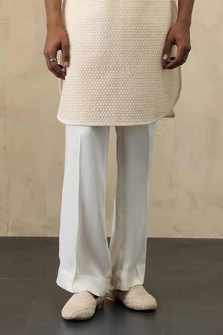 Buy Arjan Dugal Off White Organza, Viscose Embroidery Star Straight Kurta With Pant Online at Aza Fashions Buy_Arjan Dugal_Off White Organza, Viscose Embroidery Star Straight Kurta With Pant _Online_at_Aza_Fashions