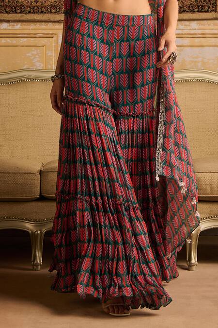 Diyarajvvir Blue Crepe, Georgette Mirrors, Beads Sweetheart Butta Print Cape Gharara Set Online at Aza Fashions Diyarajvvir_Blue Crepe, Georgette Mirrors, Beads Sweetheart Butta Print Cape Gharara Set _Online_at_Aza_Fashions