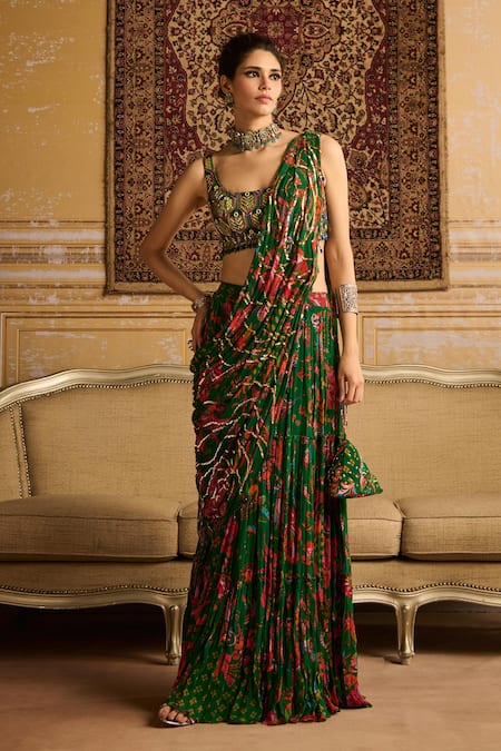 DiyaRajvvir Floral Print Pre-Draped Saree Set 