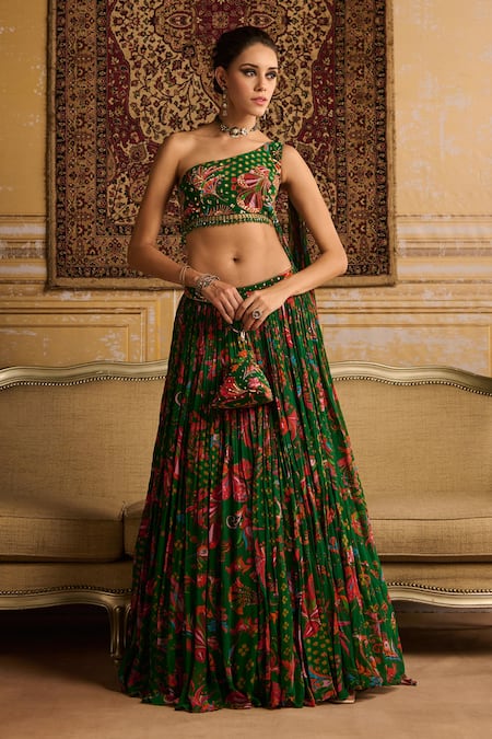 DiyaRajvvir Printed One-Shoulder Blouse Lehenga Set 