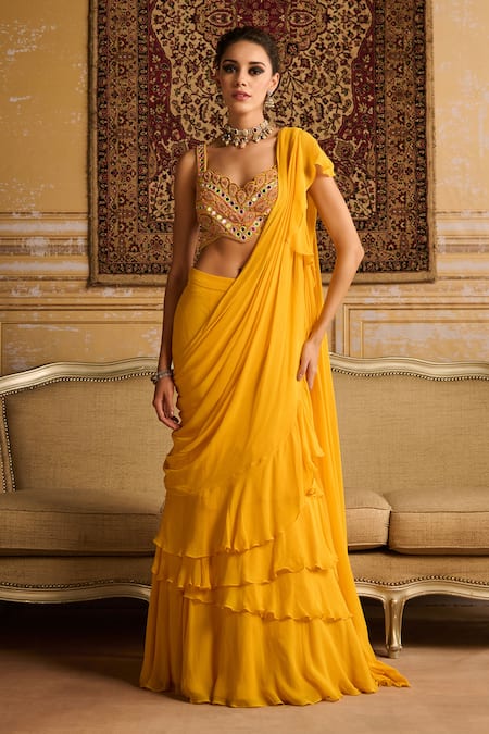 DiyaRajvvir Pre-Draped Ruffled Skirt Saree With Blouse 