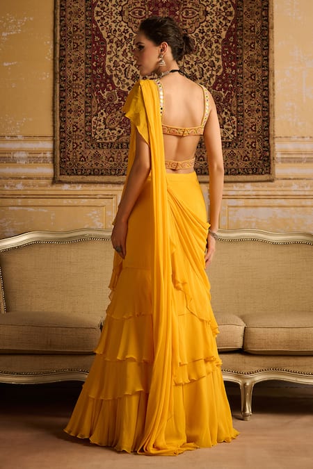 Diyarajvvir Pre-Draped Ruffled Skirt Saree With Blouse 