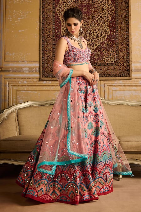 DiyaRajvvir Scallop Print Embroidered Lehenga Set 