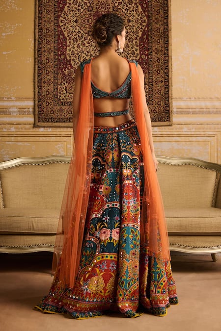 Shop Diyarajvvir Blue Tulle, Silk, Satin, Lycra Mirrors, Sequins And Embroidered Lehenga Set at Aza Fashions Shop_Diyarajvvir_Blue Tulle, Silk, Satin, Lycra Mirrors, Sequins And Embroidered Lehenga Set _at_Aza_Fashions