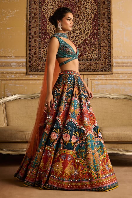 Buy Diyarajvvir Blue Tulle, Silk, Satin, Lycra Mirrors, Sequins And Embroidered Lehenga Set Online at Aza Fashions Buy_Diyarajvvir_Blue Tulle, Silk, Satin, Lycra Mirrors, Sequins And Embroidered Lehenga Set _Online_at_Aza_Fashions