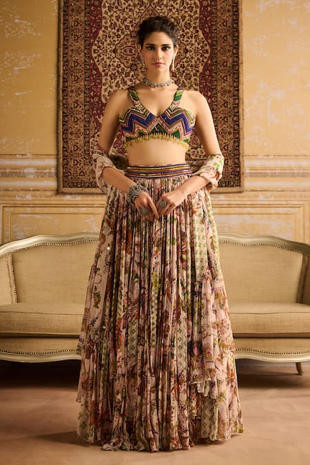 DiyaRajvvir Botanic Garden Print Lehenga Set 