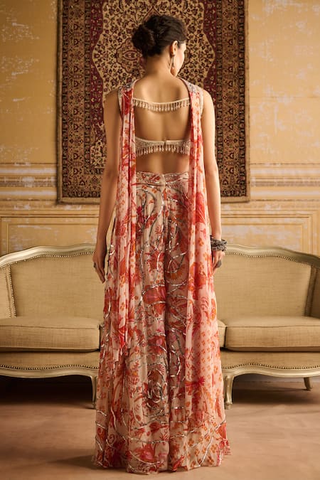 Shop Diyarajvvir Orange Tulle, Satin Sequins, Gulmohar Print And Blouse & Sharara Pant Set at Aza Fashions Shop_Diyarajvvir_Orange Tulle, Satin Sequins, Gulmohar Print And Blouse & Sharara Pant Set _at_Aza_Fashions
