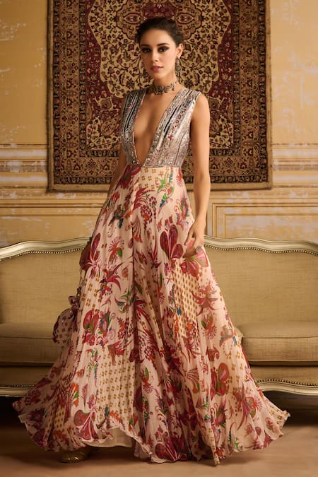 Buy Diyarajvvir Red Crepe, Satin, Embellished Bodice Ecstasy Fiore Print Jumpsuit With Potli Bag Online at Aza Fashions Buy_Diyarajvvir_Red Crepe, Satin, Embellished Bodice Ecstasy Fiore Print Jumpsuit With Potli Bag _Online_at_Aza_Fashions