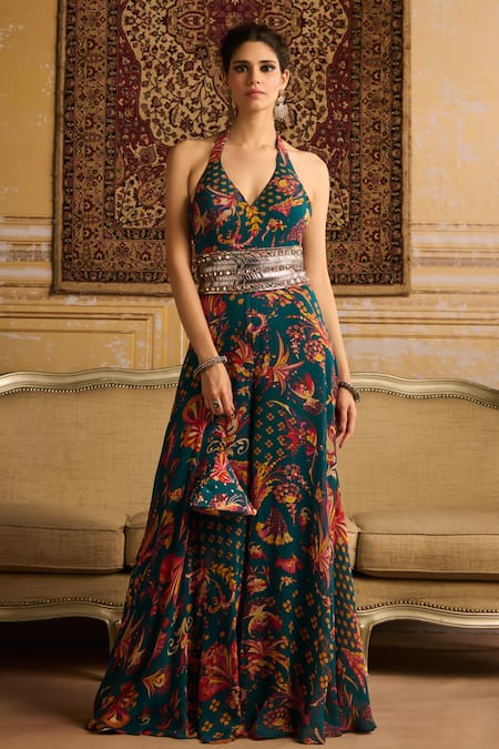 DiyaRajvvir Floral Printed Jumpsuit With Potli Bag 