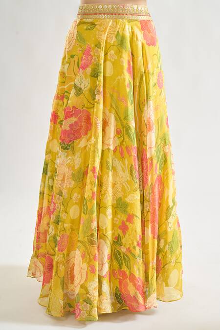 Gopi Vaid Yellow Organza Zari, Sequins, Embroidery Mili Floral Jacket And Lehenga Set at Aza Fashions Gopi Vaid_Yellow Organza Zari, Sequins, Embroidery Mili Floral Jacket And Lehenga Set _at_Aza_Fashions