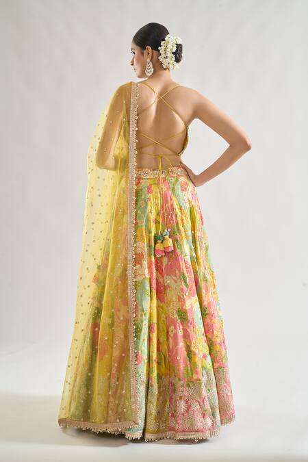 Shop Gopi Vaid Multi Color Chiffon, Net Sequins, Sumaira Floral Print Panelled Lehenga Set at Aza Fashions Shop_Gopi Vaid_Multi Color Chiffon, Net Sequins, Sumaira Floral Print Panelled Lehenga Set _at_Aza_Fashions