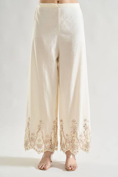 Shop_Gopi Vaid_Pink Satin, Cotton Sequins, Embroidery, Arya Garden Print Tunic And Palazzo Set _Online_at_Aza_Fashions