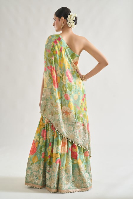 Gopi Vaid Nalini Floral Print Tunic & Sharara Set 