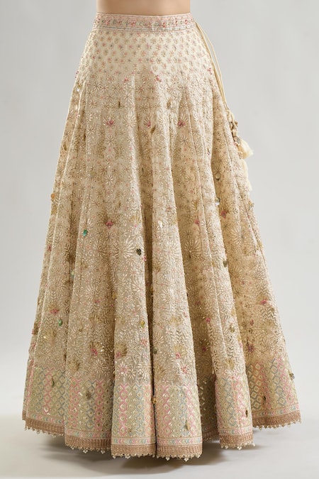 Buy_Gopi Vaid_Ivory Tussar, Net, Organza Sequins, Beads, Rashi Embroidered Bridal Lehenga Set 