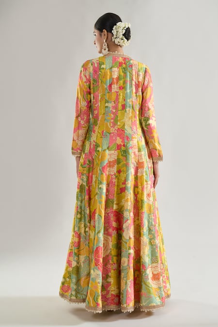 Gopi Vaid Parul Floral Print Jacket Flared Pant Set 