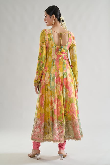 Shop Gopi Vaid Multi Color Chiffon, Lycra Embroidery, Deepti Floral Print Anarkali Churidar Set at Aza Fashions Shop_Gopi Vaid_Multi Color Chiffon, Lycra Embroidery, Deepti Floral Print Anarkali Churidar Set _at_Aza_Fashions