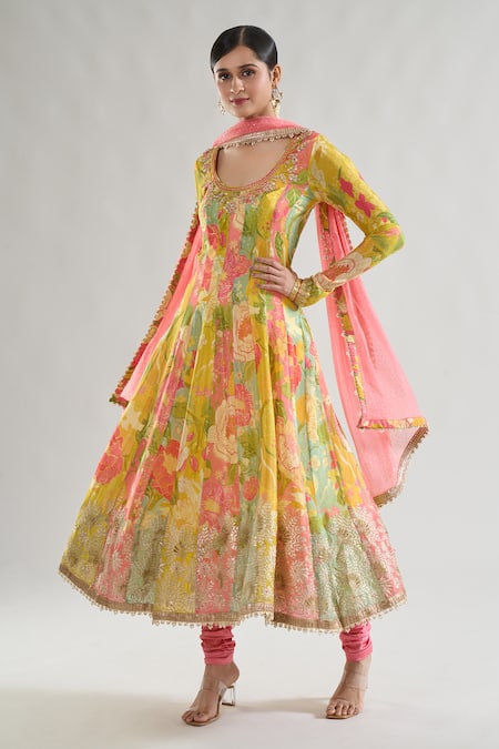 Buy Gopi Vaid Multi Color Chiffon, Lycra Embroidery, Deepti Floral Print Anarkali Churidar Set Online at Aza Fashions Buy_Gopi Vaid_Multi Color Chiffon, Lycra Embroidery, Deepti Floral Print Anarkali Churidar Set _Online_at_Aza_Fashions