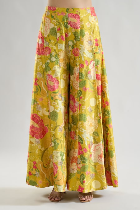 Gopi Vaid Yellow Tussar, Chiffon Sequins, Embroidery, Mahek Floral Print Blazer And Pant Set Online at Aza Fashions Gopi Vaid_Yellow Tussar, Chiffon Sequins, Embroidery, Mahek Floral Print Blazer And Pant Set _Online_at_Aza_Fashions