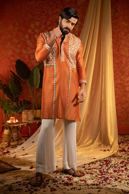 Kaaj Button Rajwadi Mirror Work Kurta Set 