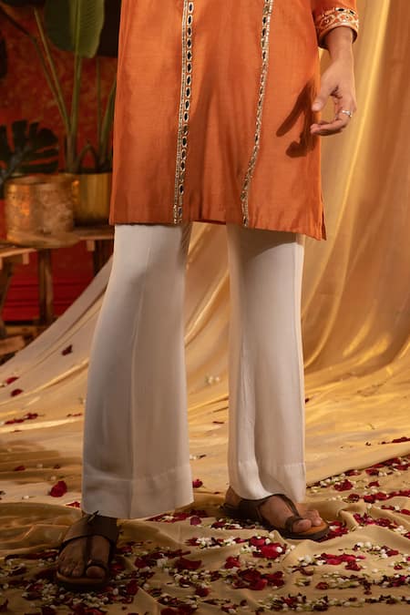 Buy Kaaj Button Orange Chanderi Silk Embroidery Mirror Rajwadi Work Kurta Set Online at Aza Fashions Buy_Kaaj Button_Orange Chanderi Silk Embroidery Mirror Rajwadi Work Kurta Set _Online_at_Aza_Fashions