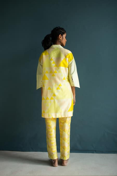 Shop_Oja_Yellow Handloom Silk Chanderi Embroidered Thread Floral Applique Pant Set _at_Aza_Fashions