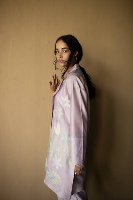 Oja Blue Chanderi , Chanderi, Embroidery, Floral Printed Jacket Pant Set Online at Aza Fashions Oja_Blue Chanderi , Chanderi, Embroidery, Floral Printed Jacket Pant Set _Online_at_Aza_Fashions