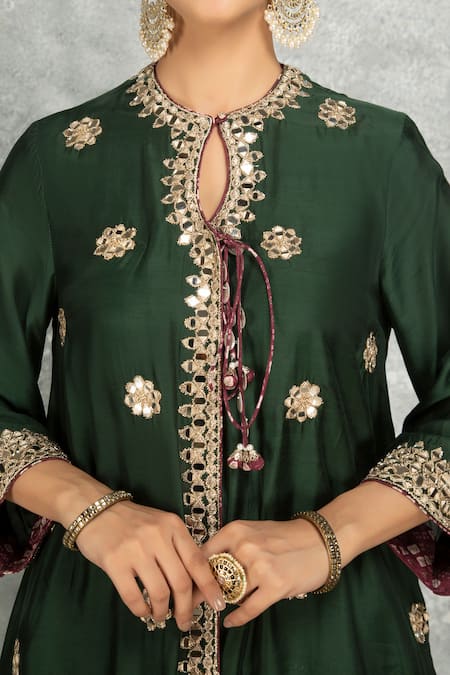 Buy Tanu Malhotra Green Cotton, Silk, Organza Embroidery, Mirrors, Beads, Kurta And Salwar Pant Set Online at Aza Fashions Buy_Tanu Malhotra_Green Cotton, Silk, Organza Embroidery, Mirrors, Beads, Kurta And Salwar Pant Set _Online_at_Aza_Fashions