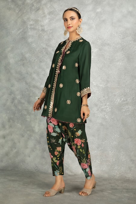 Buy Tanu Malhotra Green Cotton, Silk, Organza Embroidery, Mirrors, Beads, Kurta And Salwar Pant Set Buy_Tanu Malhotra_Green Cotton, Silk, Organza Embroidery, Mirrors, Beads, Kurta And Salwar Pant Set